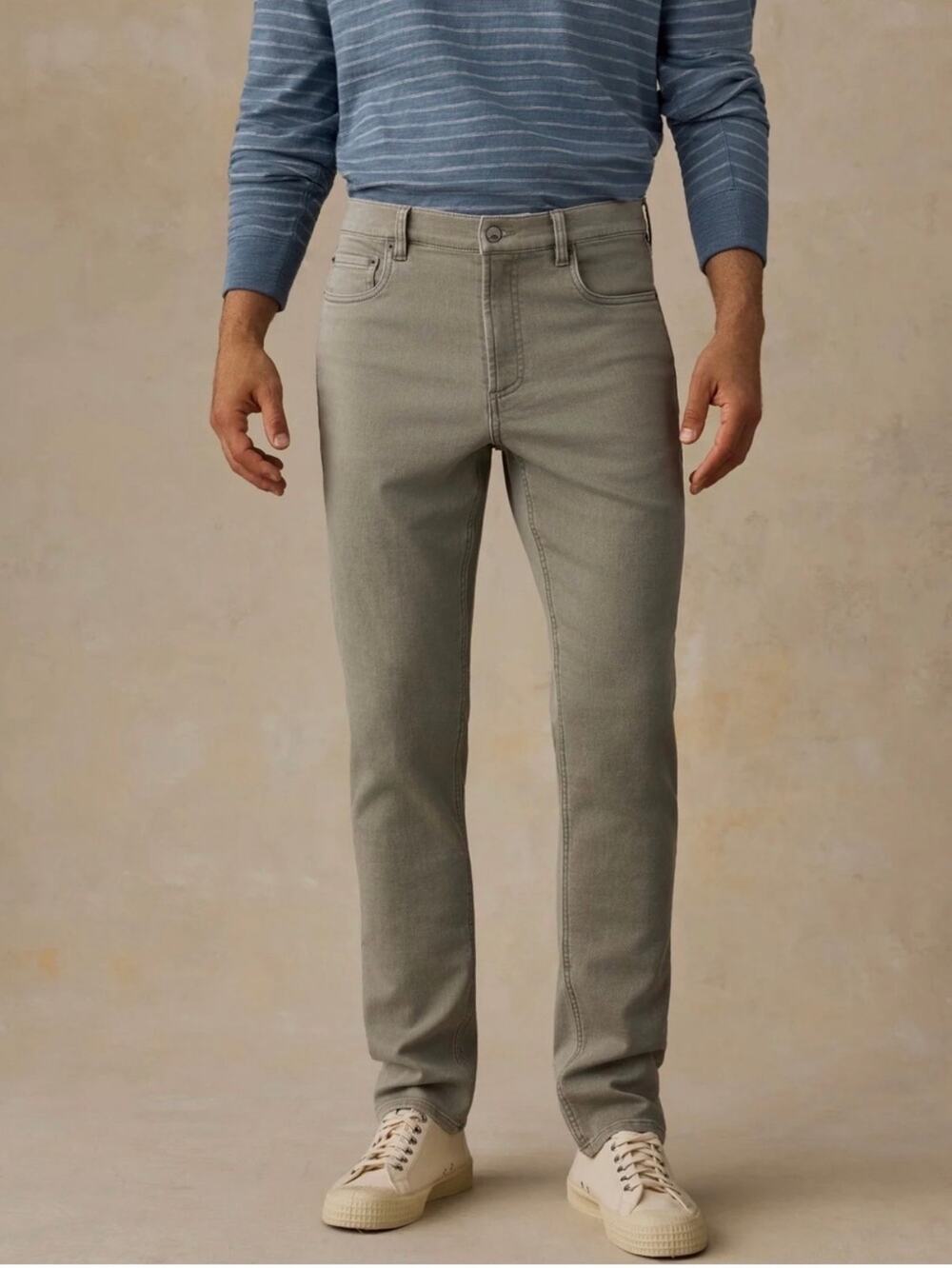 FAHERTY Men's Stretch Terry 5-Pocket Slim Straight Pants Coastal Sage, 34X30